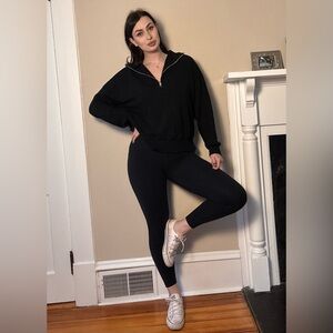 Varley DoubleSoft Black Half Zip Pullover Sweatshirt Oversized Athleisure Size M